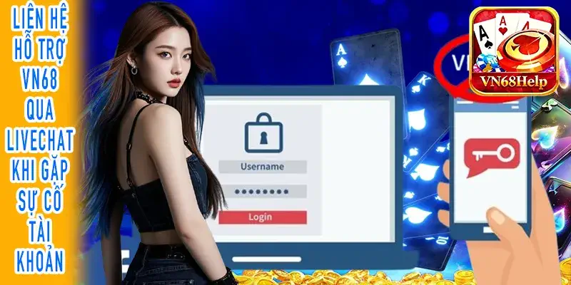 Liên hệ hỗ trợ VN68 qua LiveChat để xử lý sự cố tài khoản